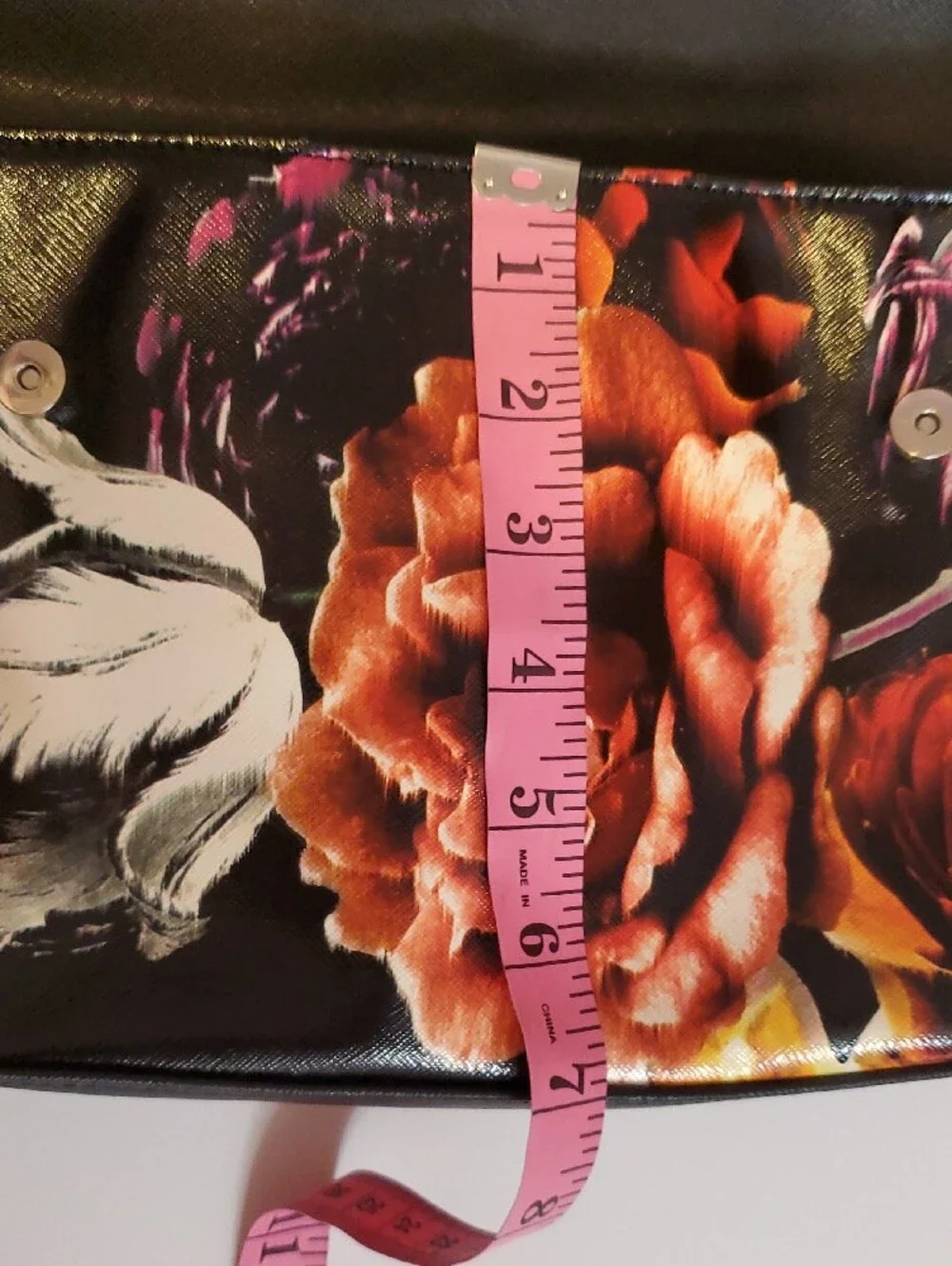 Nine West Black Floral Crossbody Bag with Orange Rose Accent